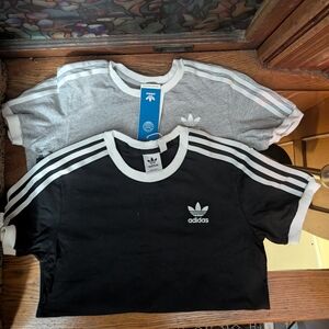Adidas Black and Gray T-Shirts with Stripes